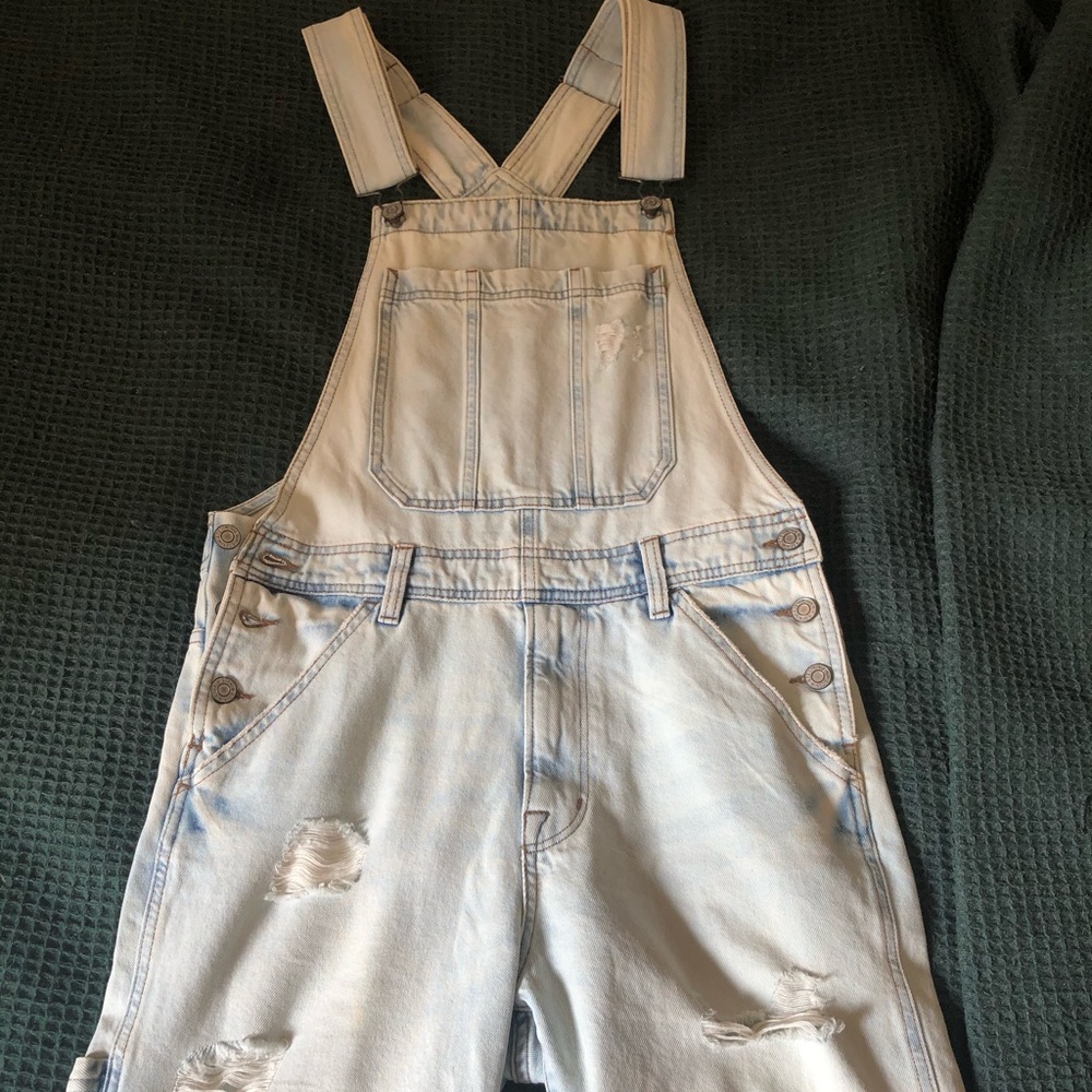 Denim overall shorts